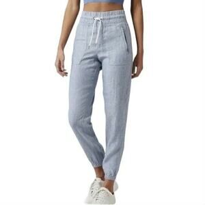 Athleta Cabo Linen Jogger Pants Size 2 Blue Casual Athleisure Loungewear Comfort